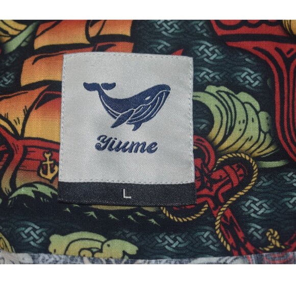 Yiume Viking Hawaiian Shirt Pirate Night Button-Down Short Sleeve Cotton Aloha L - Picture 3 of 8